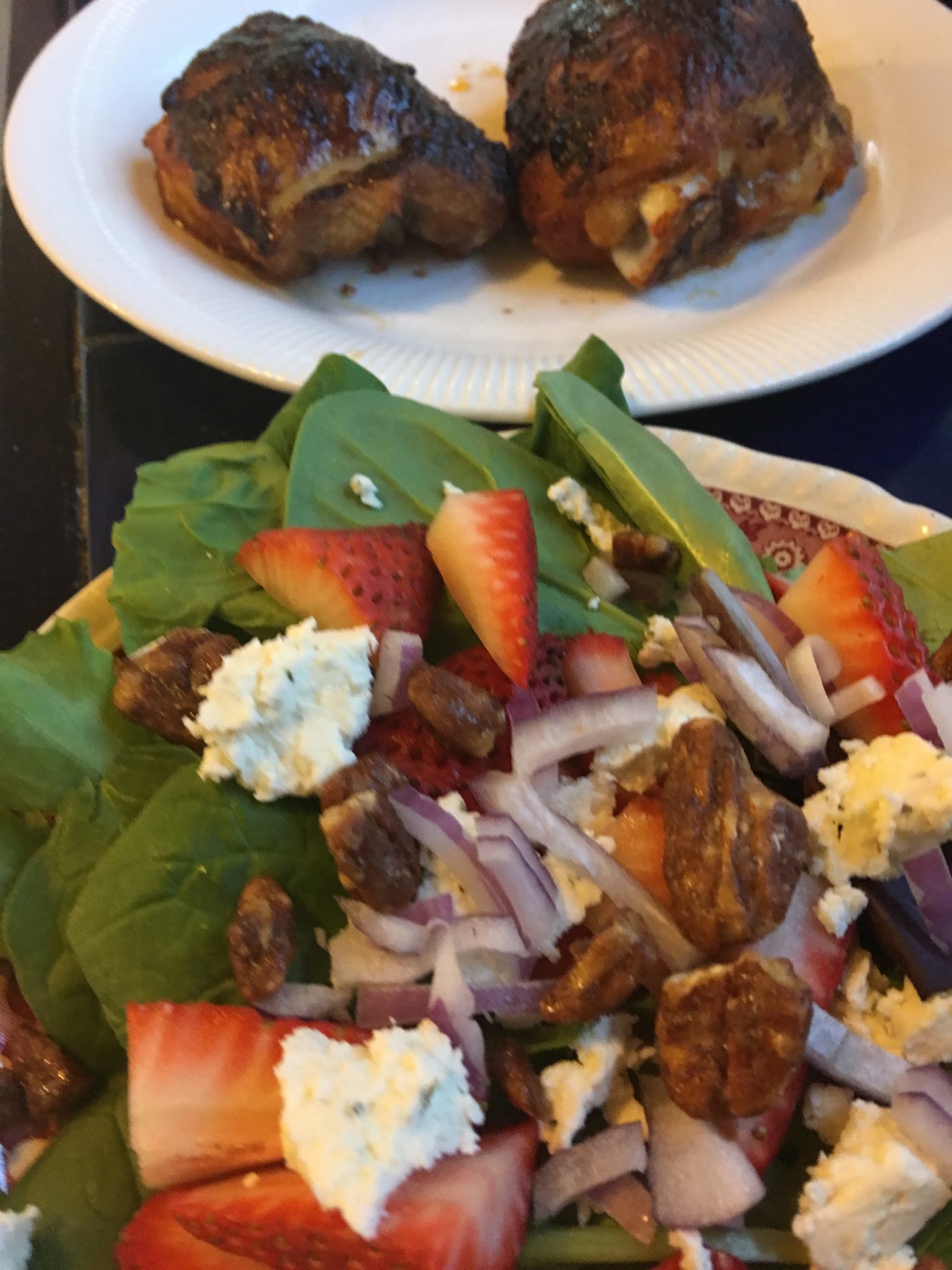 Strawberry and Goat Cheese Salad with BBQ Chicken