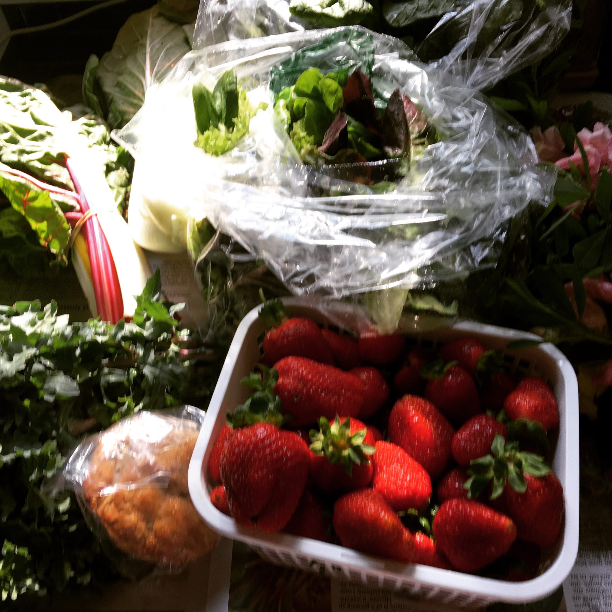 Greens and Strawberries from a Farmer's Market