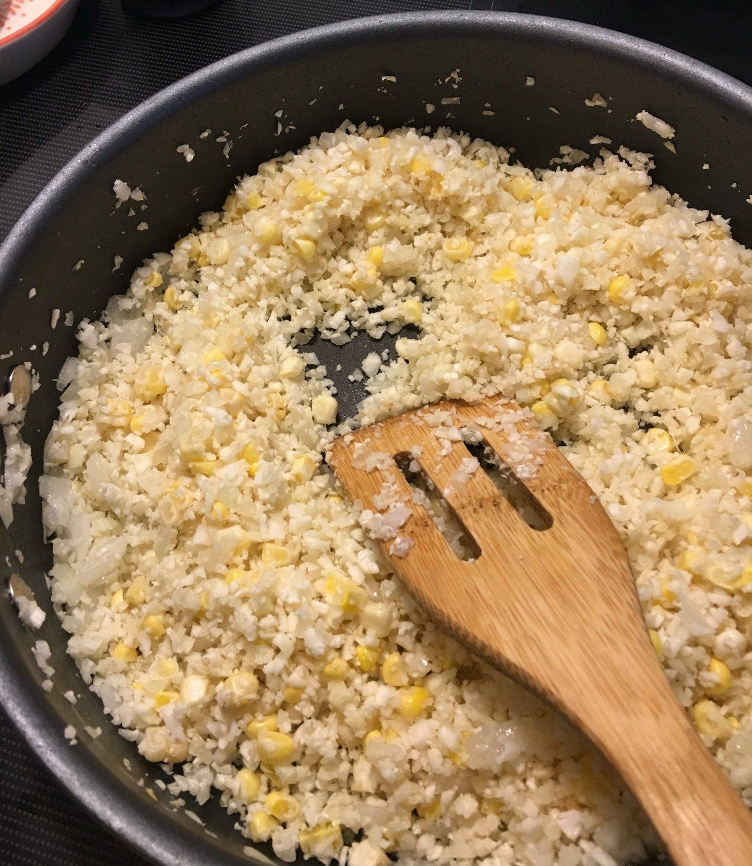 Minced cauliflower and corn
