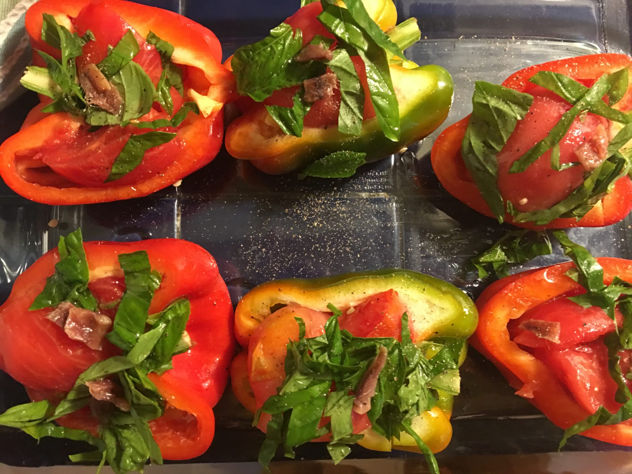 Tomato stuffed peppers prior to cooking