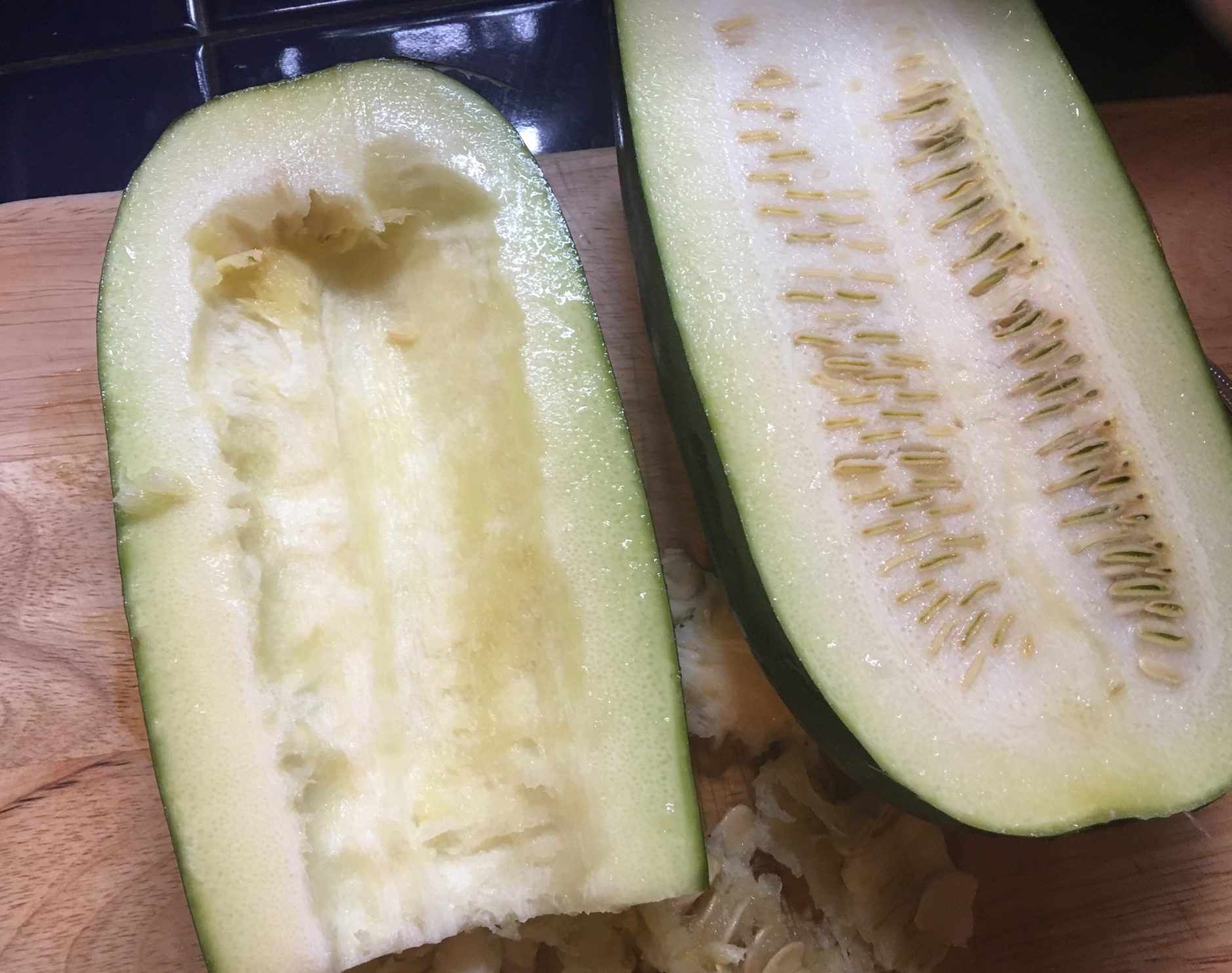 Seeds scooped out of large zucchini