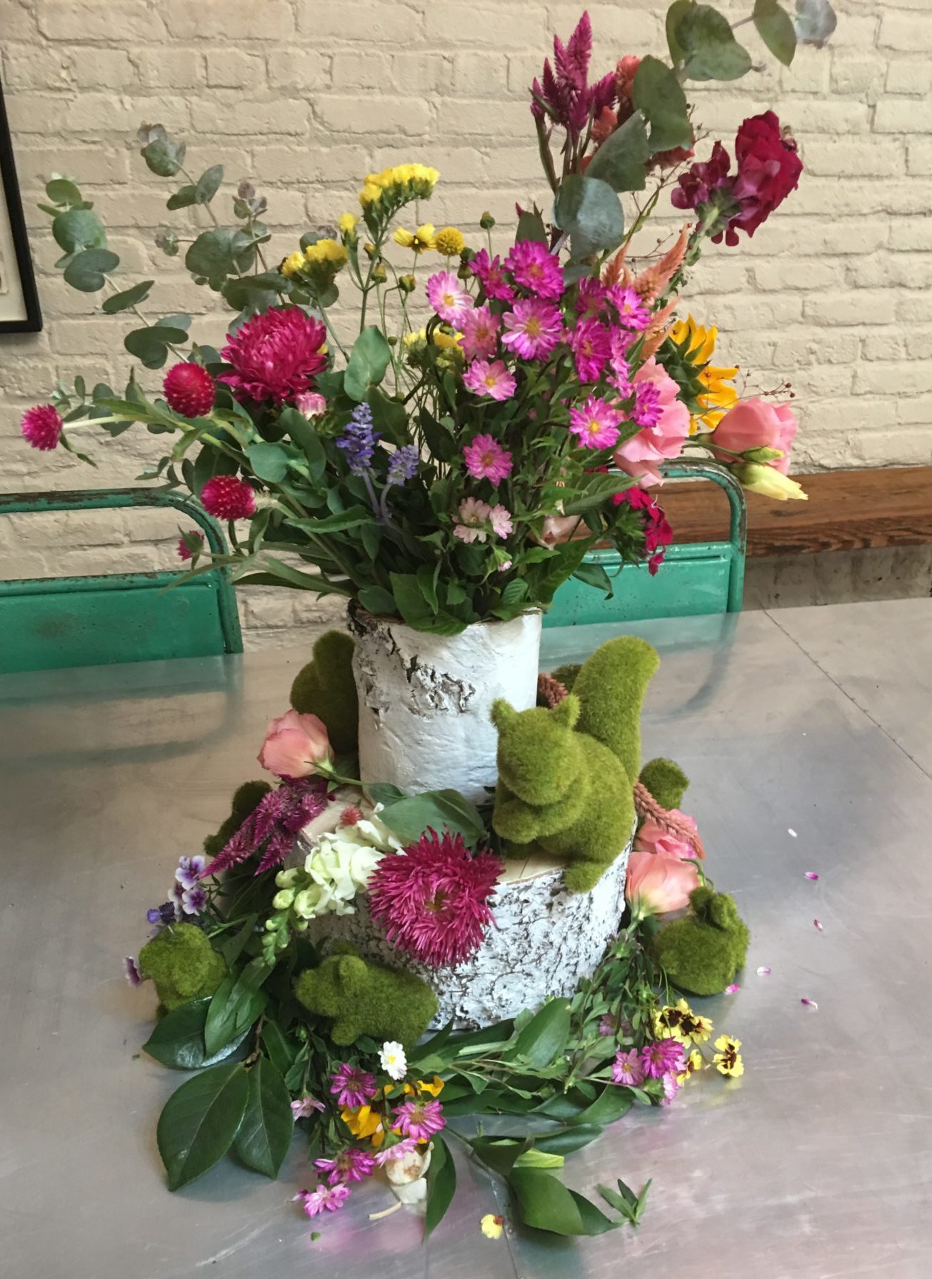 Woodland themed floral centerpiece