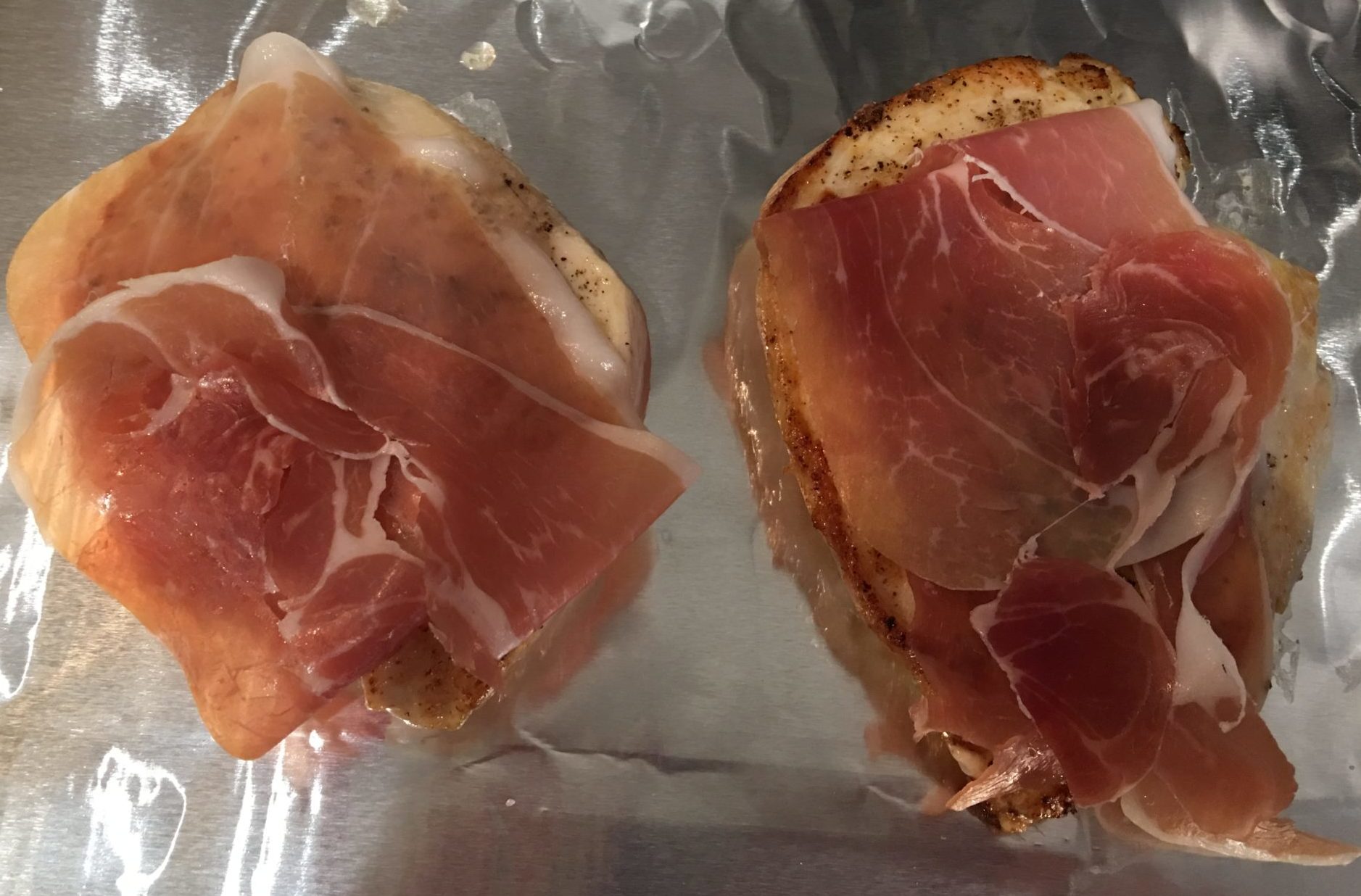 Prosciutto topped chicken breats