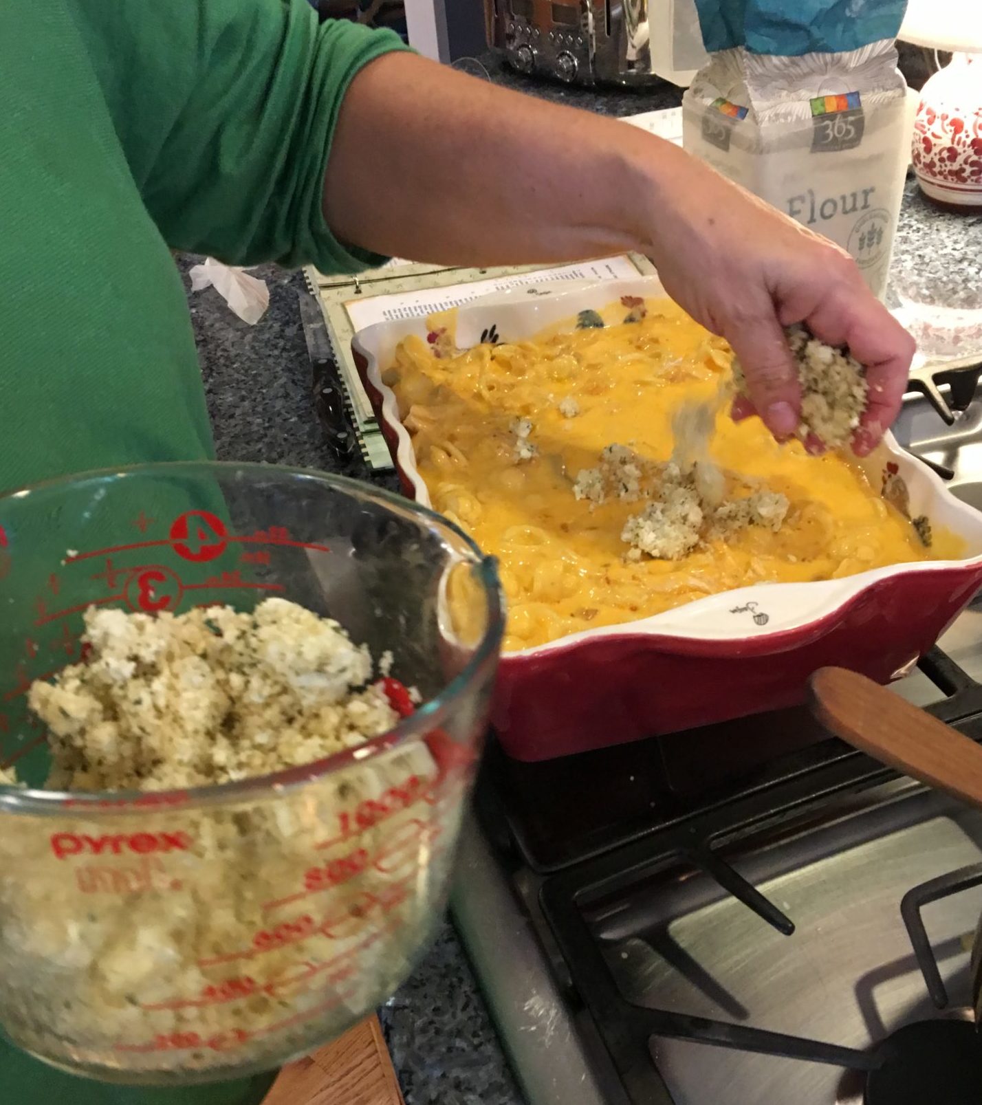 Blue Cheese topping on Buffalo Mac and Cheese