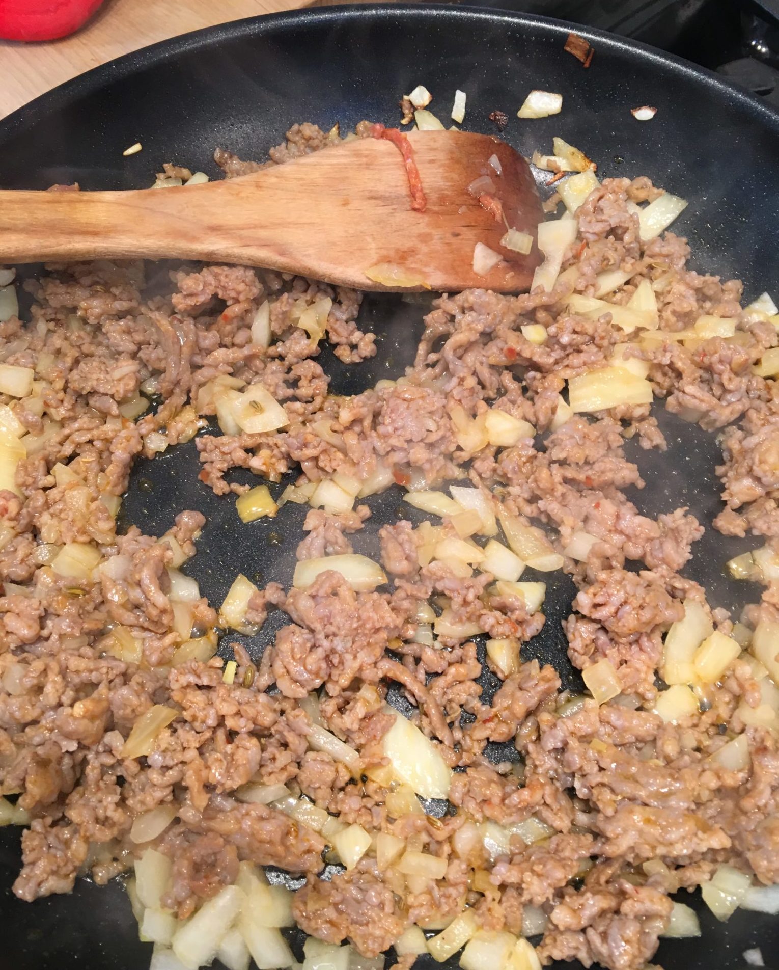 Sausage and onion for baked beans