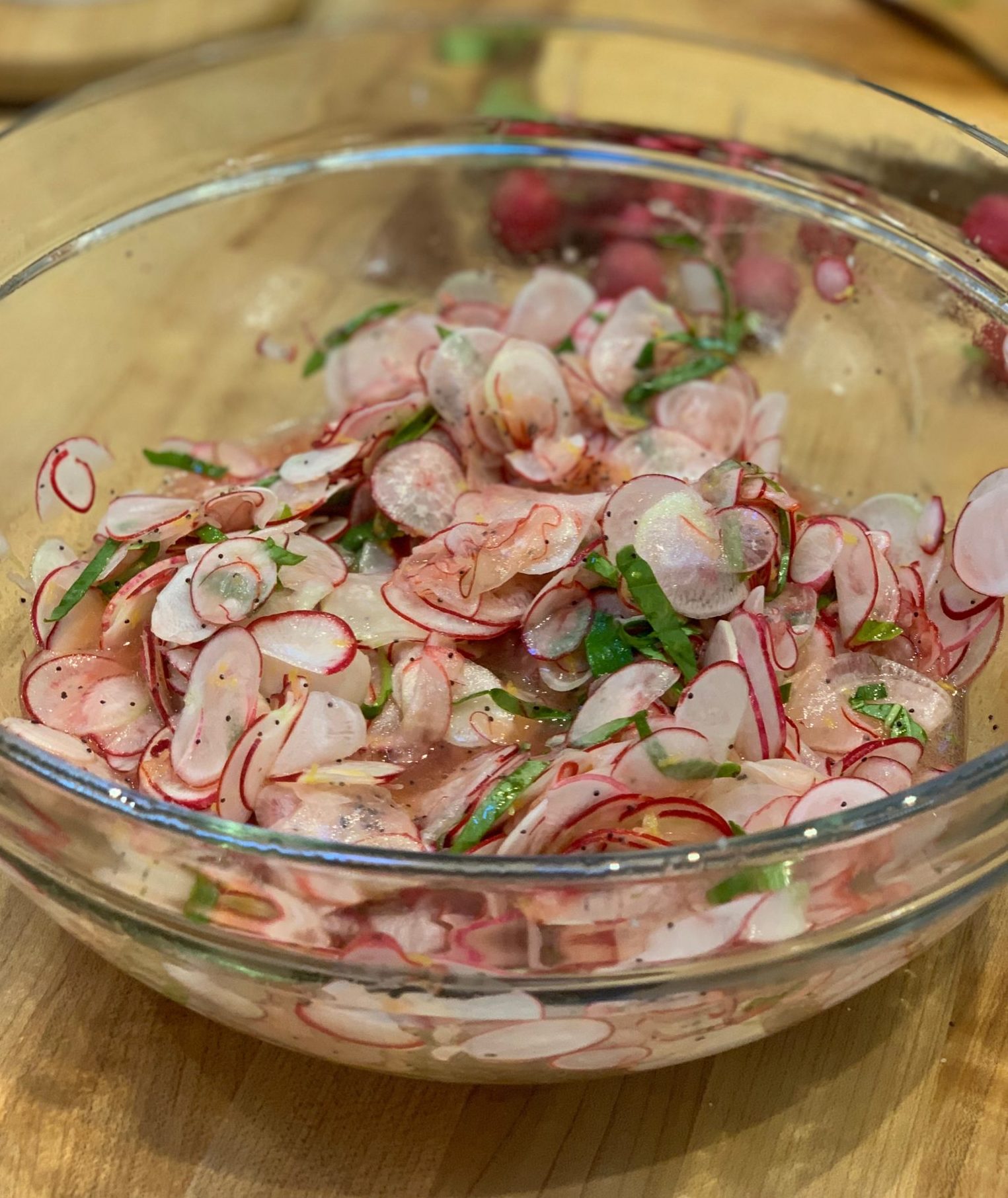 Radish Slaw, in a glass bowl