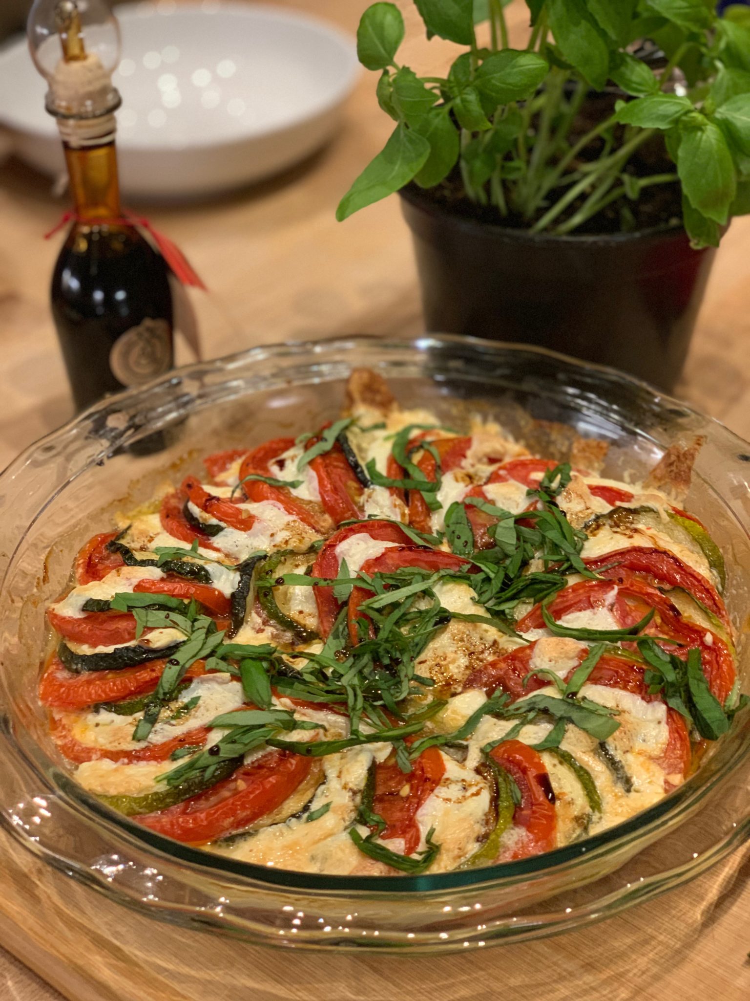 Zucchini, Tomato and Mozzarella Bake with fresh Basil and Balsamic ...