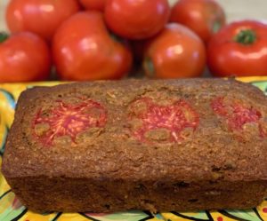 Finished tomato quick bread on a plate