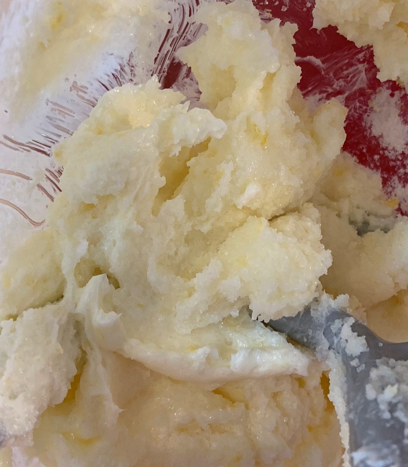 Butter and sugar creamed together to "light and fluffy"