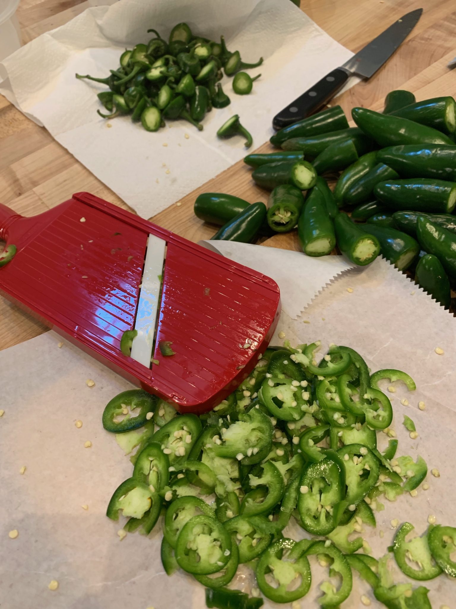 Jalapenos sliced with a mandoline