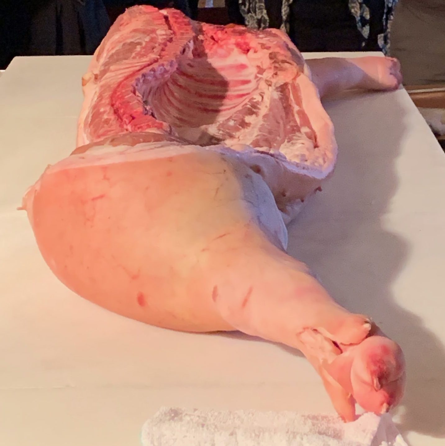 Half of a hog ready to butcher