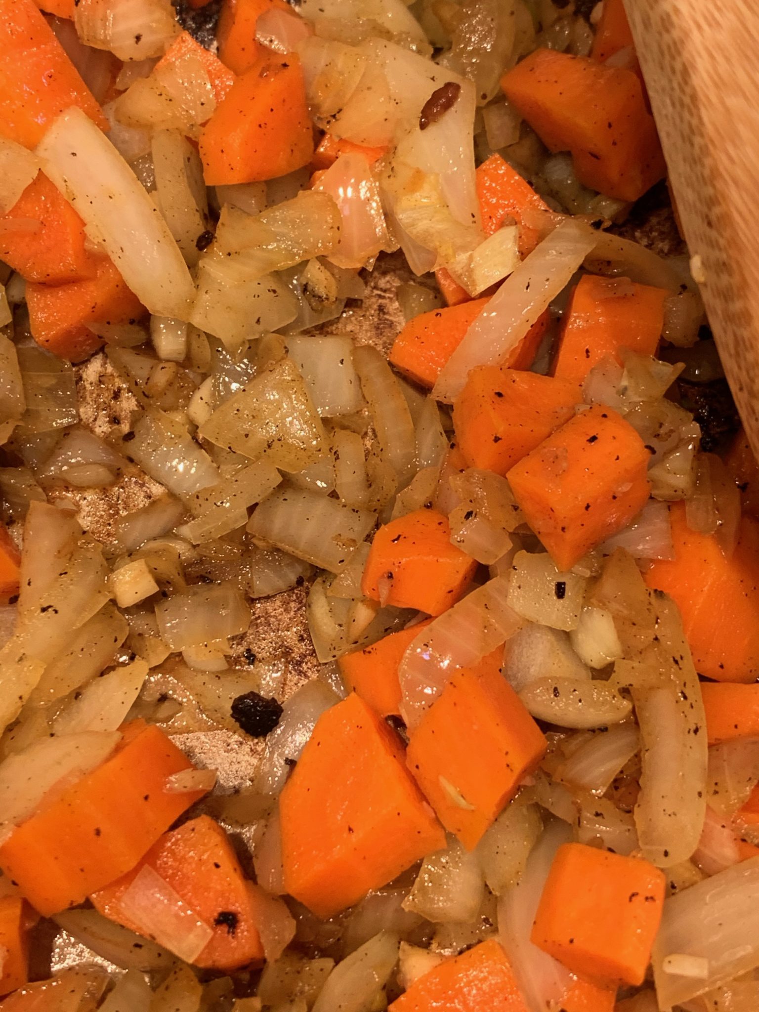 Carrots and onions cooked until soft