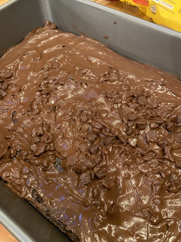 Chocolate chips will melt from the heat of the just baked brownies