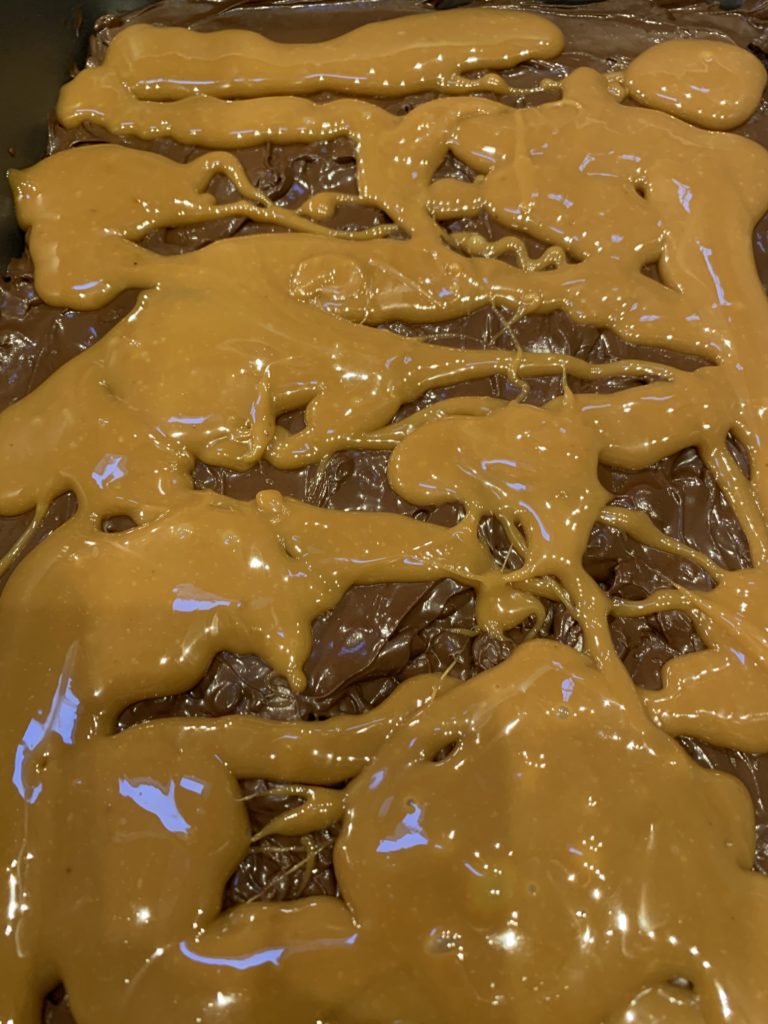 Melted caramel over chocolate
