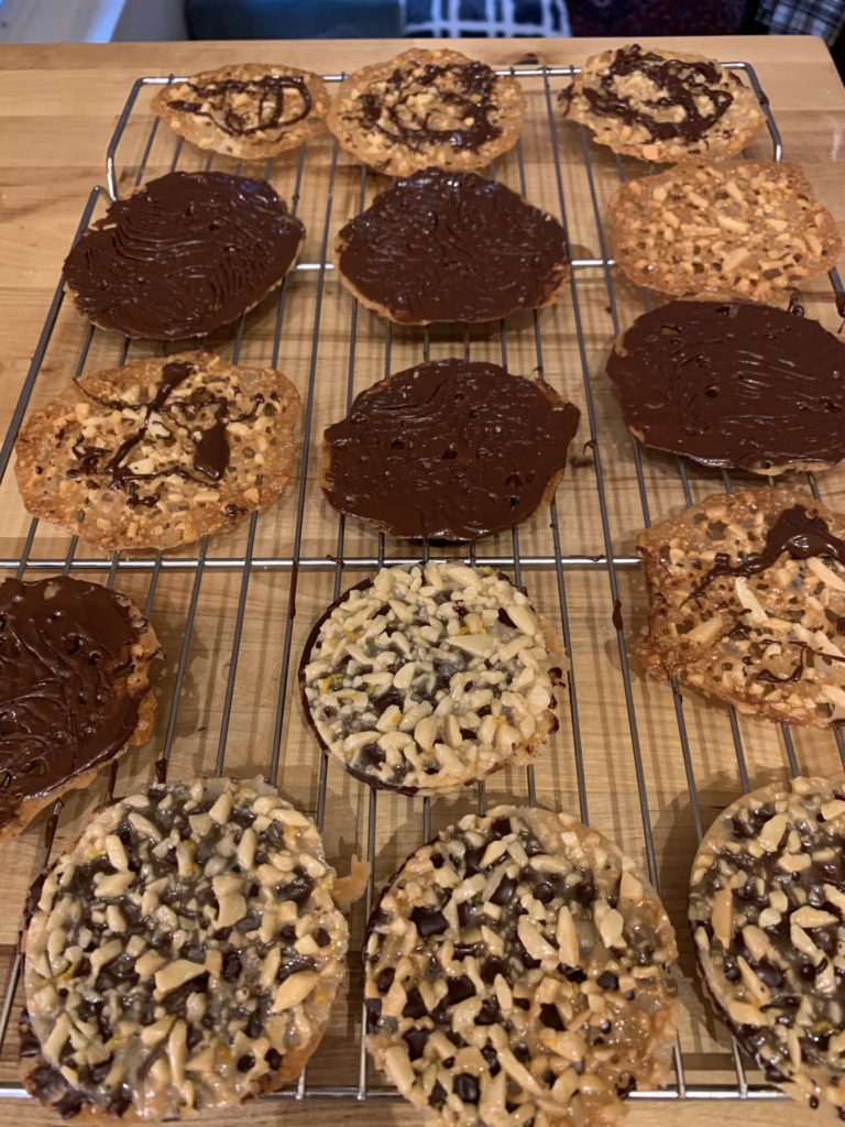 Three different ways of putting Chocolate on a Florentine Cookie
