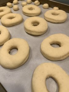Puffed up donuts, ready to fry
