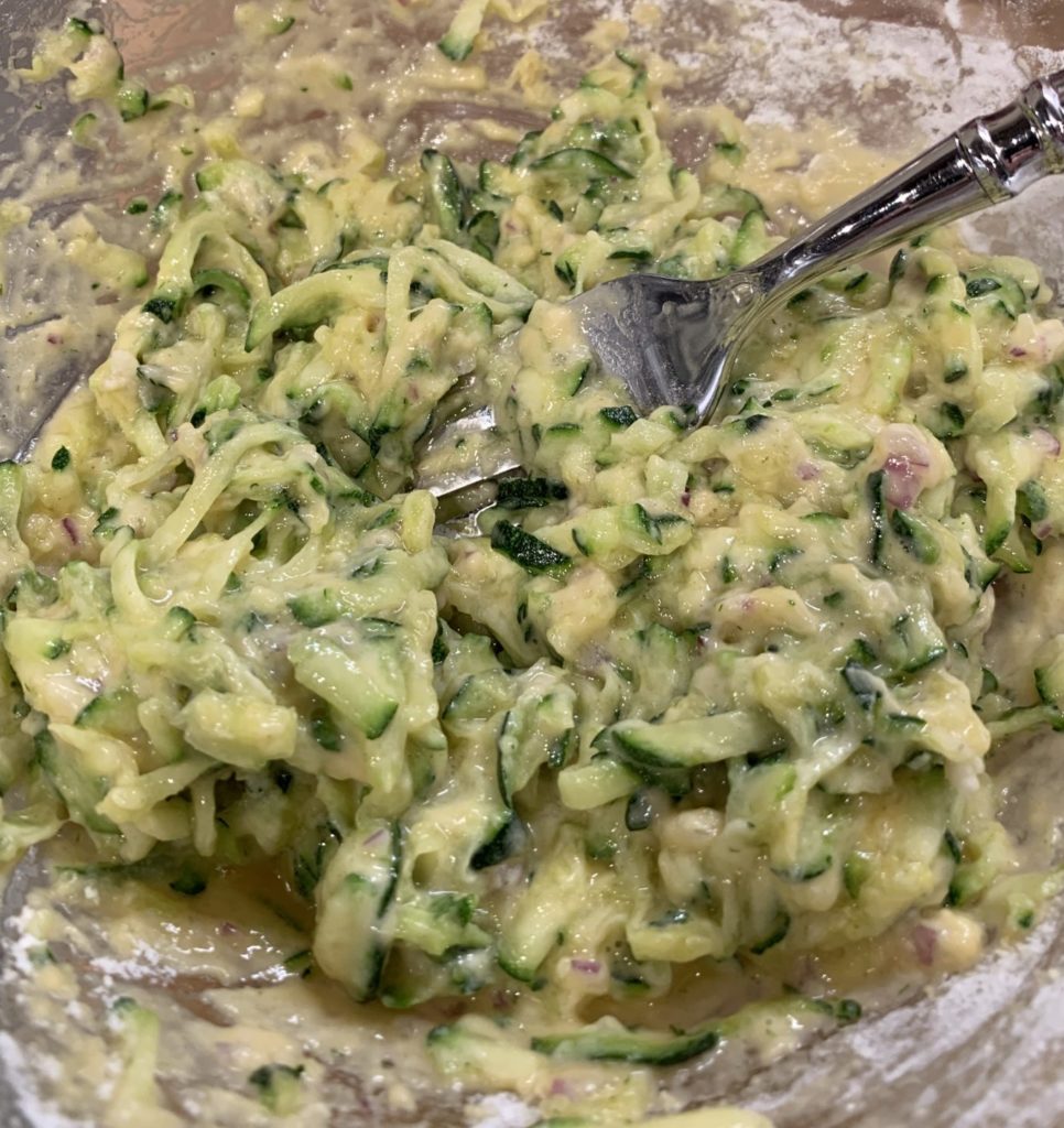 Loosely packed zucchini fritter batter