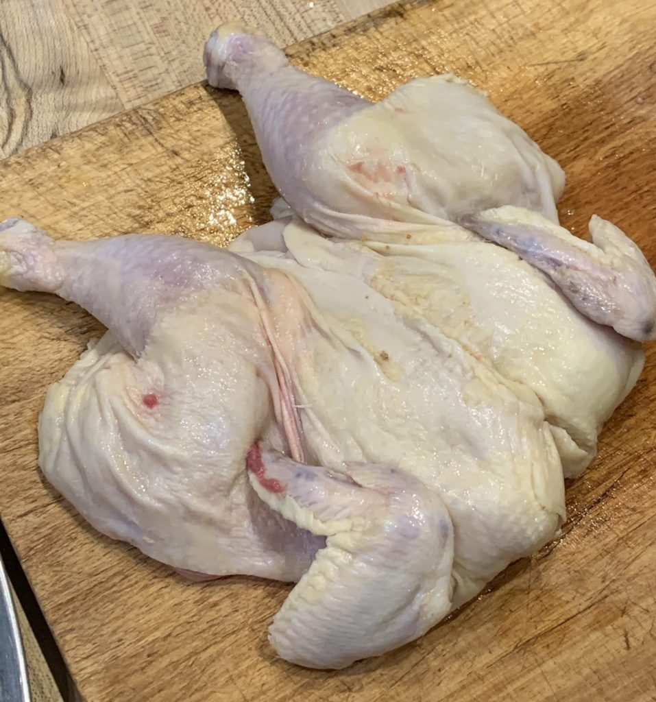 A butterflied, or spatchcocked, chicken