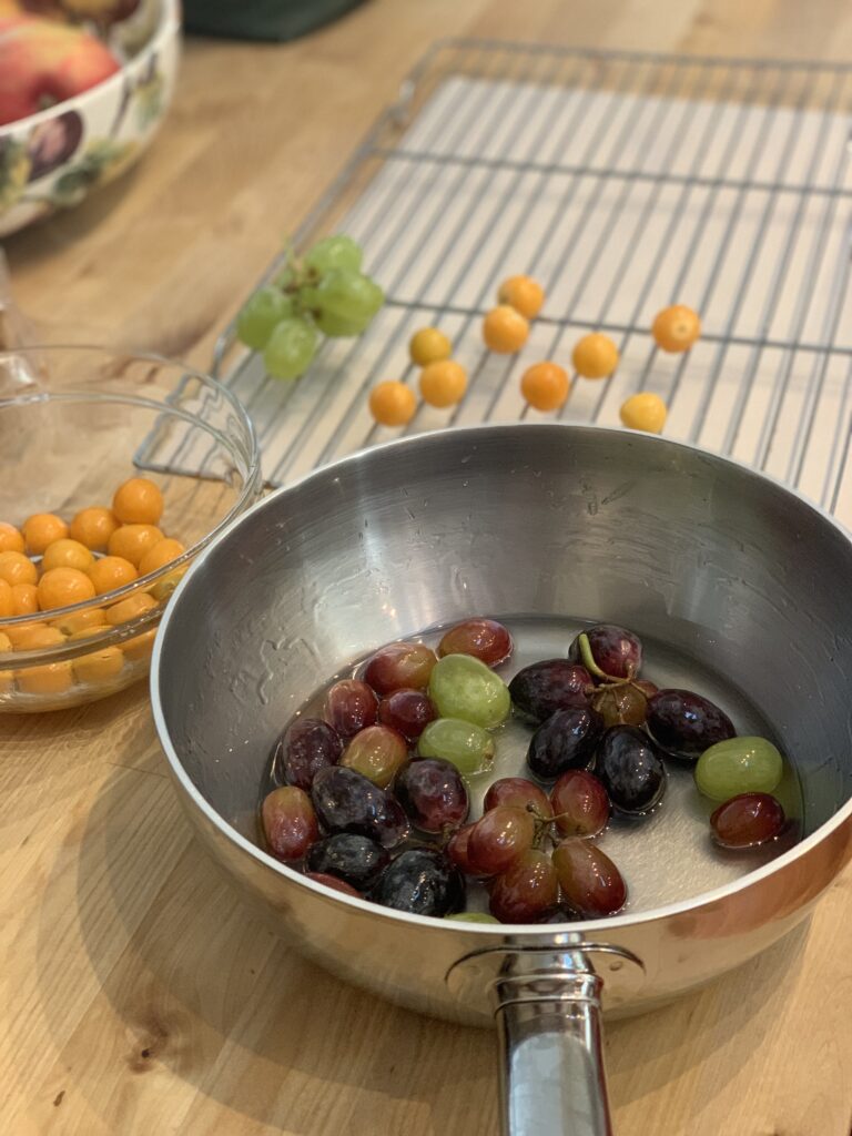 Grapes and gooseberries drying 