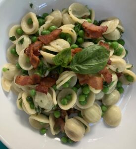 Peas and Pasta with Bacon and Basil