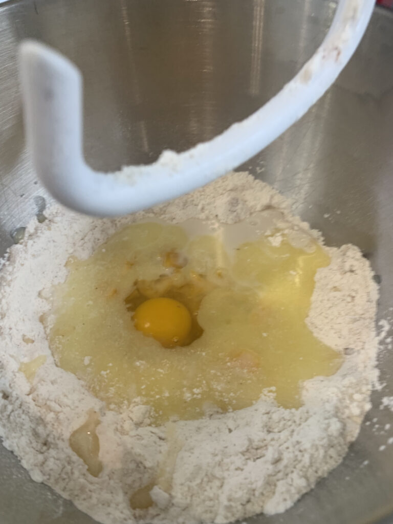 Dough ingredients in a stand mixer!