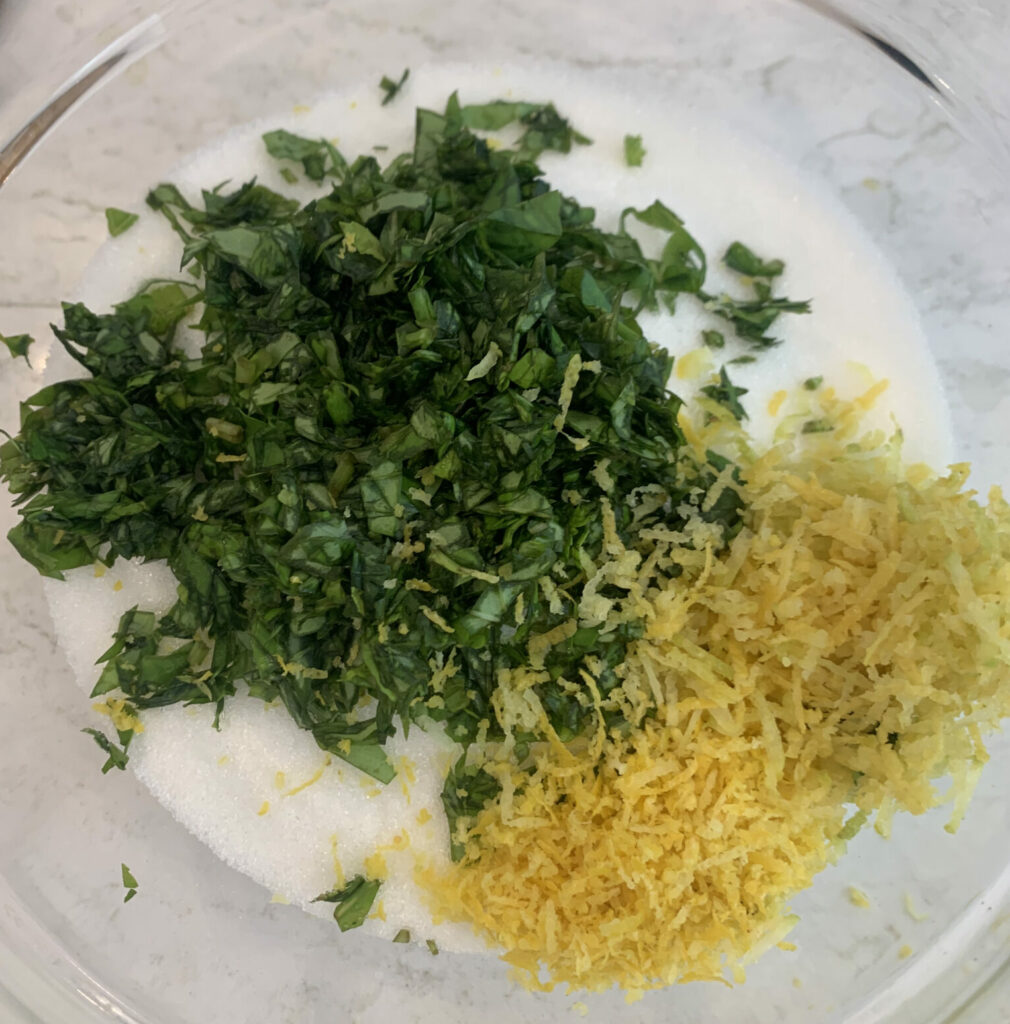 Chopped herb and lemon zest with sugar