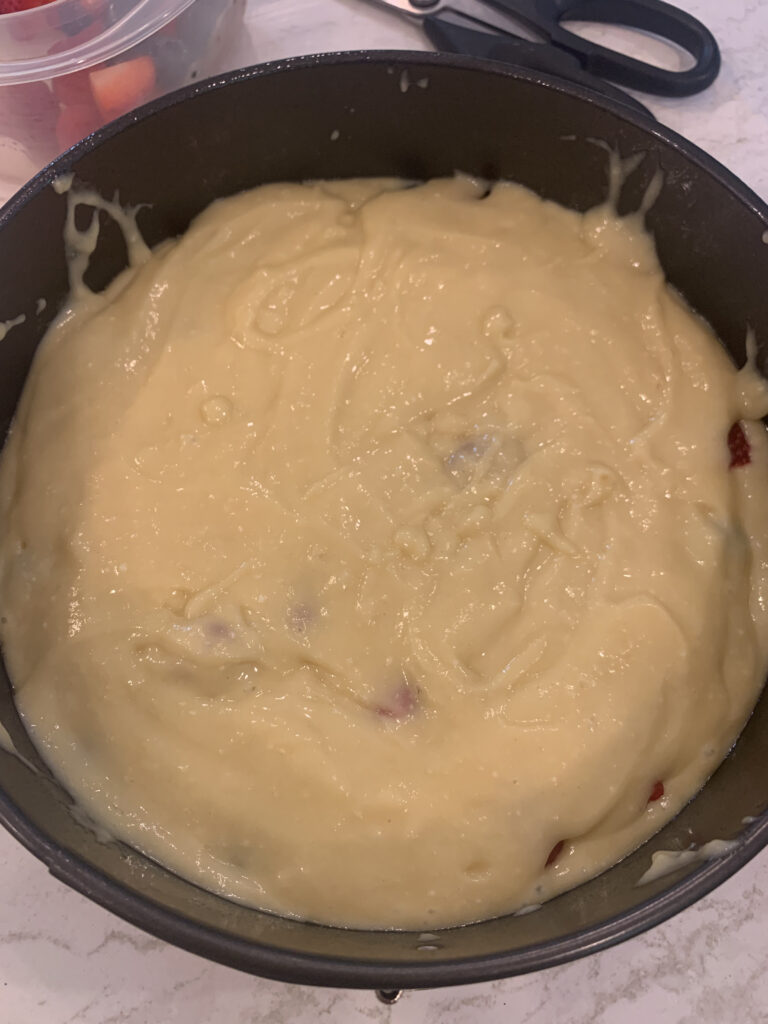 Spread the other half of the batter carefully over the berries