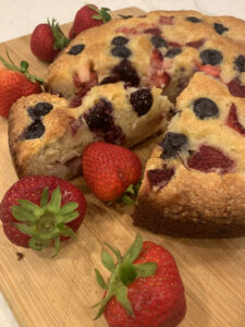 Raspberry, strawberry and blueberry cake