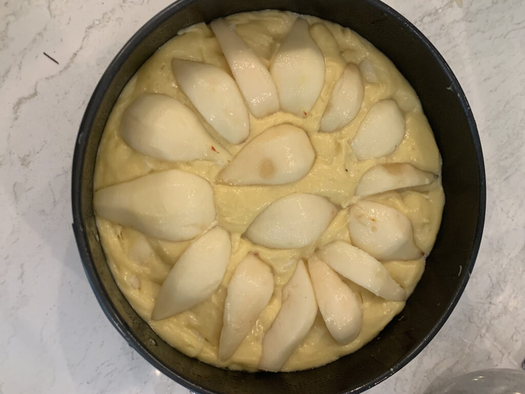 Almond pear cake before baking