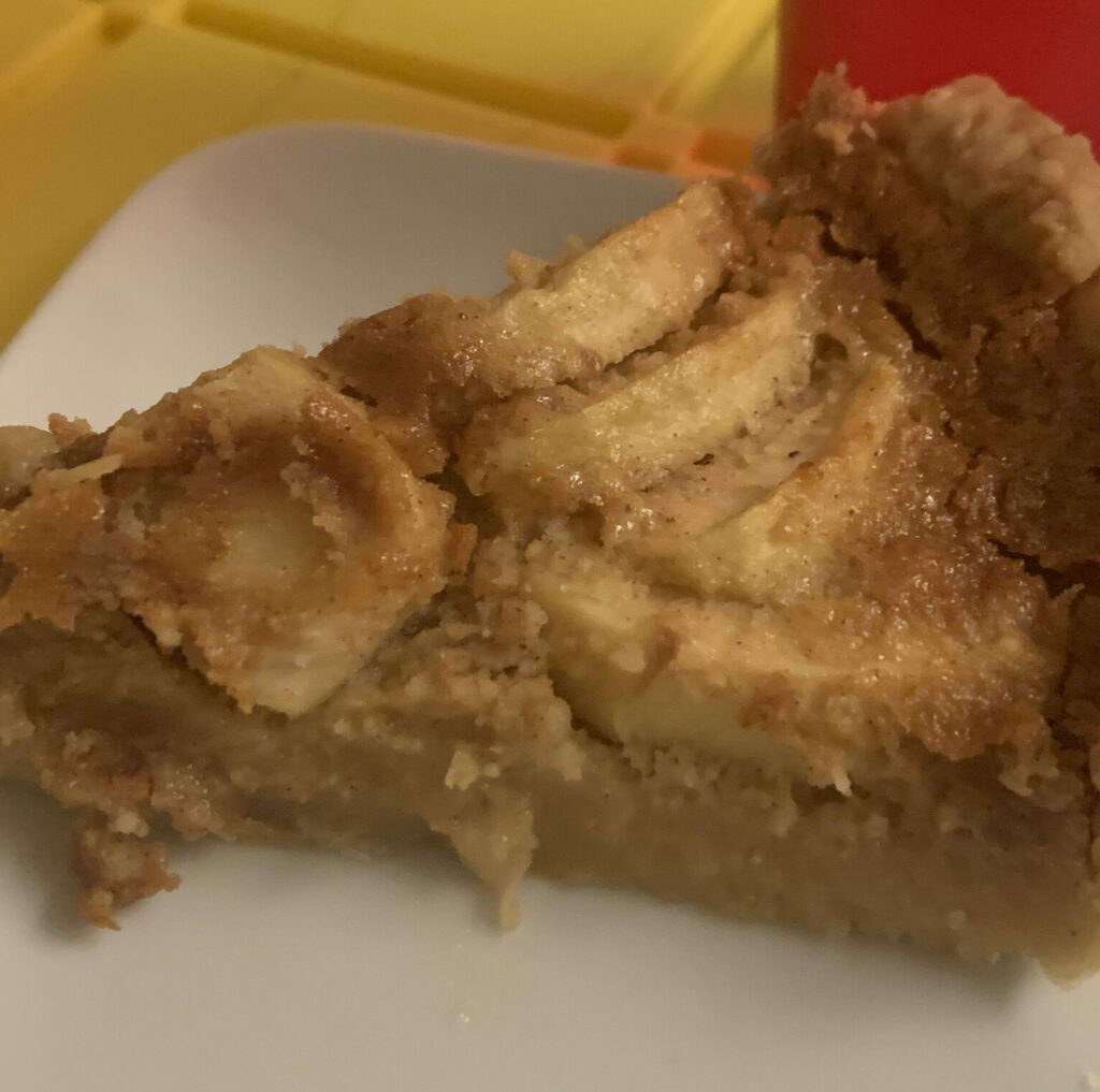An imperfect slice of Apple Chess Pie