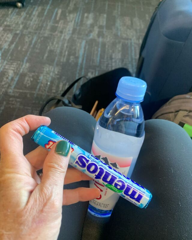 Weird food fact:  whenever I fly I buy water and mentos. It’s the only time I eat mentos. 🤷‍♀️#planefood #mentos #awomancooks 
.
.
.
.
#danuberivercruise #christmasmarkets #ashevillefoodie #holidaymarkets #weirdfoodfacts